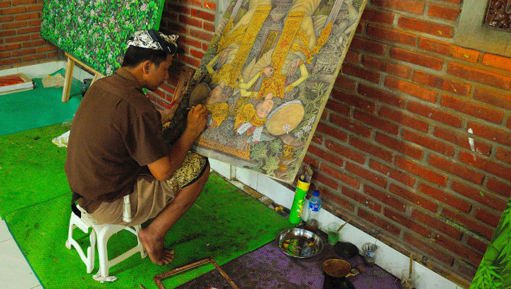 Der Ort Ubud im Zentrum Balis ist die Stadt der Künstler, Maler und vor allem der Kunstgalerien Maler in Ubud, Zentralbali