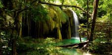 Einer der malerischen Wasserfälle im dichten Regenwald auf der kleinen Insel Pulau Moyo vor der Küste Sumbawas. Foto: jayanata - istockphoto.com Die kleine Insel Pulau Moyo vor der Küste Sumbawas, Indonesien